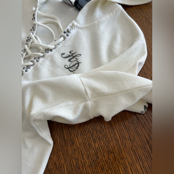 Harley-Davidson® Willie G Skull Ivory Laced Waffle Knit Henley Hoodie -L 💀 - Picture 12 of 14